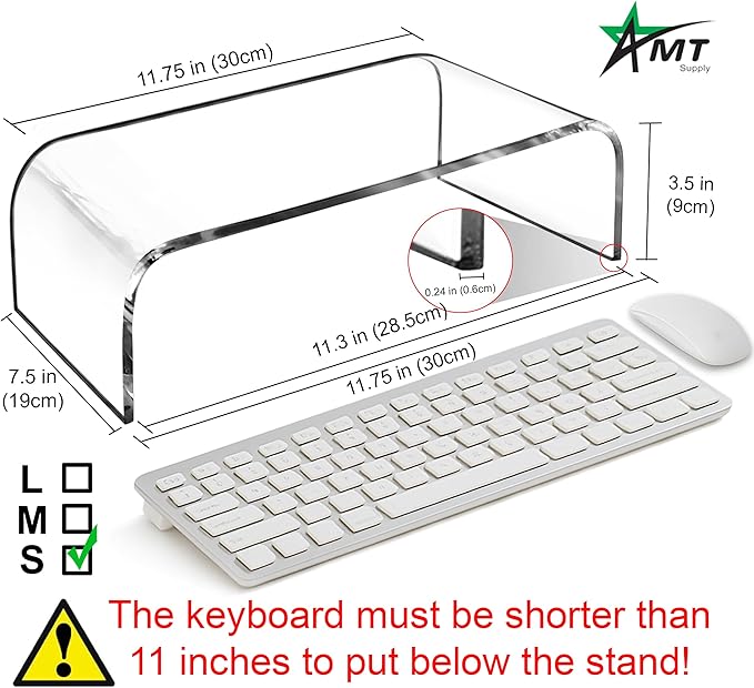 AMT 2 Pack Acrylic Laptop Monitor Stand & Computer Riser with Cat Keyboard Protector, Space-Saving Design, Extra Storage, Clear Shelf - Ideal for Monitors, Laptops, Printers, Desktop Decor