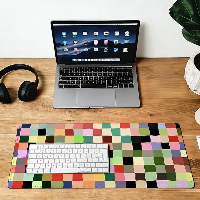 Large Gaming Mouse Pad Colored Squares Desk Mat,Non-Slip Rubber Base Stitched Edges,Extended Mousepad for PC,Laptop,Office,Home Decor(31.5 x 11.8 Inch)