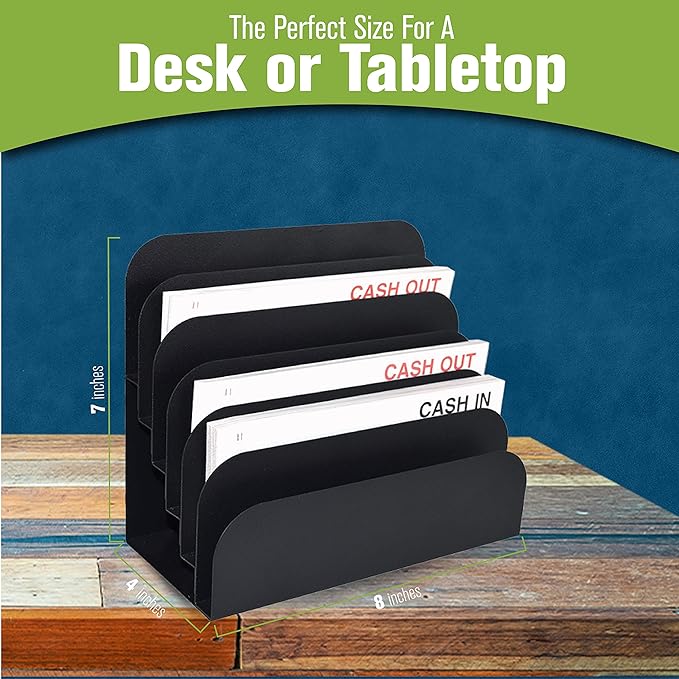 BankSupplies STEELMASTER 6 Slot File and Desk Organizer Paper Organizer Black Powder Coat Finish
