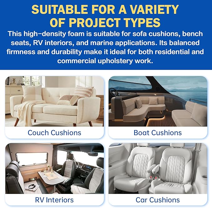 High Density Upholstery Foam Cushion - 2" Thick x 24" x 72", Gel Memory Foam Support Padding for Seat Cushion Replacement, DIY Projects, Sofa Mattress Support