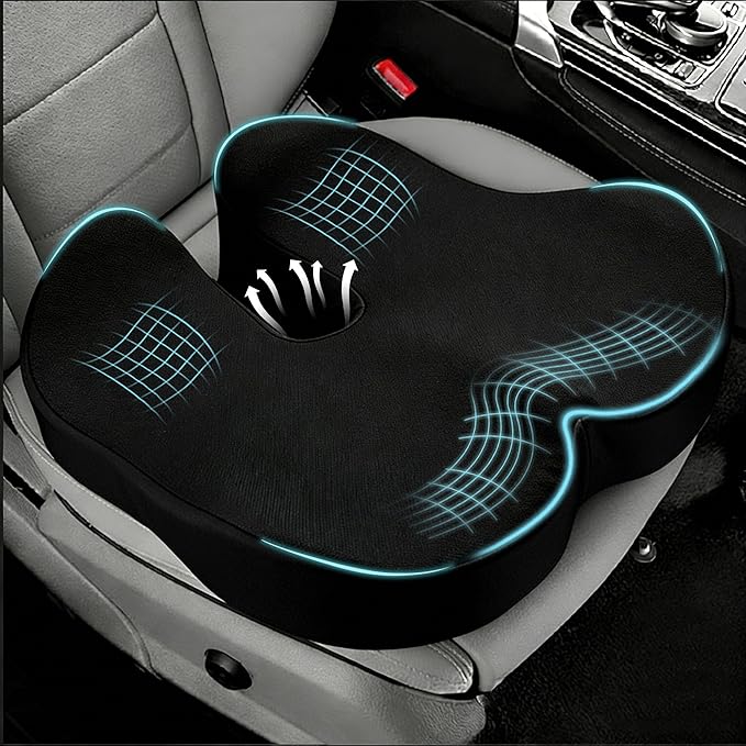 Seat Cushions for Office Chairs & Car, Ergonomic Memory Foam Seat Cushion with Breathable Holes for Tailbone Pain Relief, Sciatica