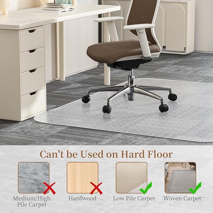 Office Chair Mat for Carpet, 2PCS 36" X 48" X 0.09" Desk Chair Mat for Carpet Floors, Clear and Thick Rolling Computer Chair Mats with Non-Slip Studded for Home and Office Low Pile Carpets