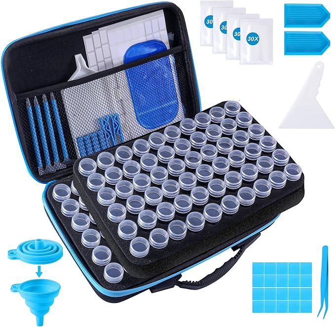 LYMUSUMI Diamond Art Storage Containers 120 Slots Diamond Painting Accessories and Tools Portable Bead Organizer Boxes for Adults（Blue）