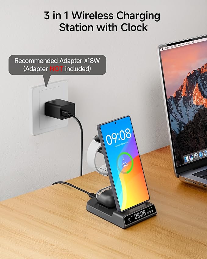 Wireless Charger for Samsung S26 Ultra/S26+, Wireless Charging Station for Galaxy S25 Ultra/S25+/S25/Z Flip7/Z Fold/S24/S23/S22, for Galaxy Watch 8/8 Classic/7/Ultra/6/5, Galaxy Buds4 Pro (No Adapter)