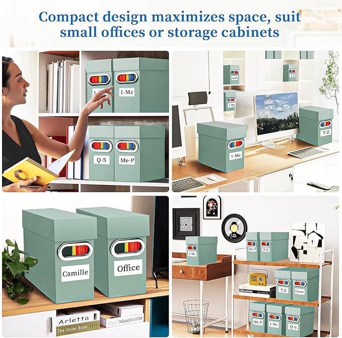 File Organizer Box with Lid & Handle, Heavy Duty Hanging File Folder Storage Boxes for Letter Size, Portable Filing Organizer for Office, Home, Classroom, Sage 4 Pack