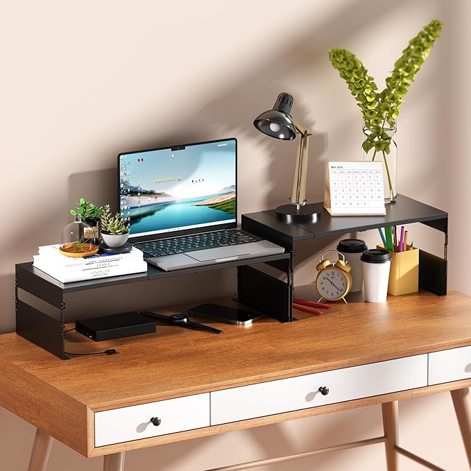 Adjustable Metal Bedside Shelf – Stackable Shelf for Bedroom, Living Room, Office, Space-Saving Storage Organizer, Easy Assembly，Sleek Matches Any Decor(2PACKS/Black)
