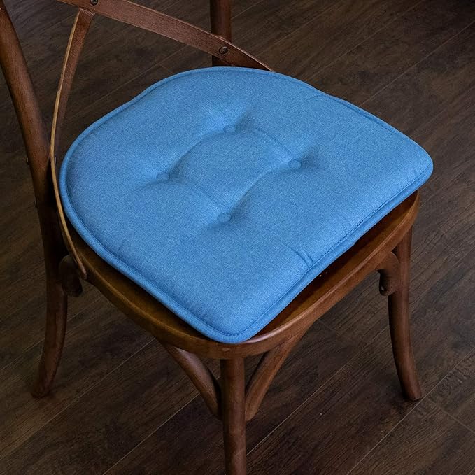 Sweet Home Collection Chair Cushion Memory Foam Pads Tufted Slip Non Skid Rubber Back U-Shaped 17" x 16" Seat Cover, 6 Pack, Turquoise, (Pack of 2)