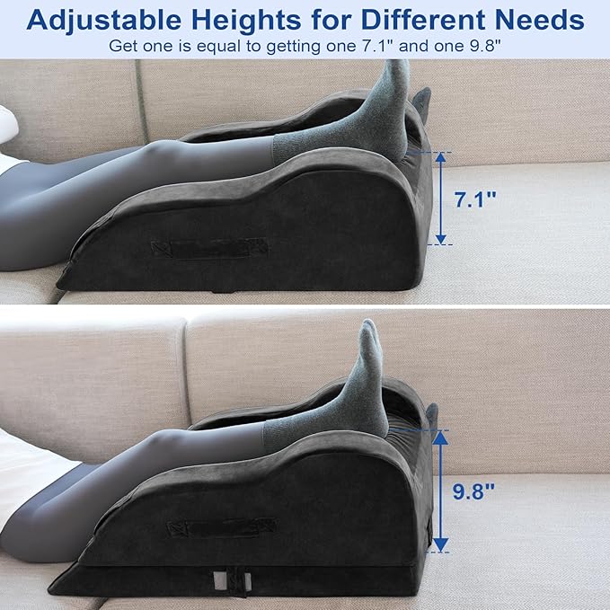 KingPavonini Adjustable Leg Elevation Pillows for After Surgery, Ergonomic Curve Keeps Knee Straight, Memory Foam Leg Pillow Elevation for Blood Circulation, Swelling and Pain Relief (Black)