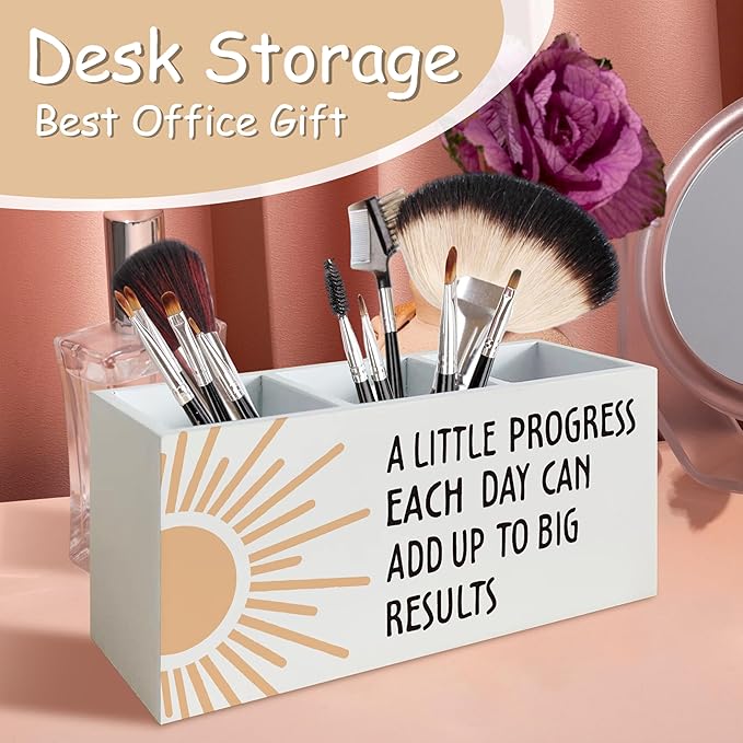 Boho Sun Inspirational Pen Holder for Home Office Kitchen Desk Decor, Boho Wooden Pencil Holder Sign Organizer for Home Office Desk Accessories