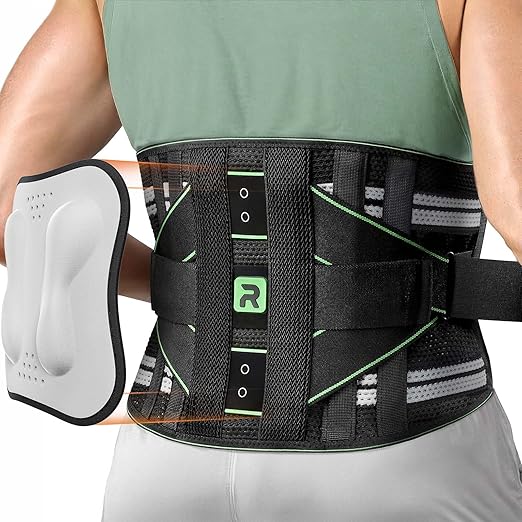 Rakiie Back Brace for Lower Back Pain Relief, 8X Powerful Lumbar Support with 3D Pad, Support Belt for Men Women, Breathable Back Support Brace with Adjustable Strap, Green Size S