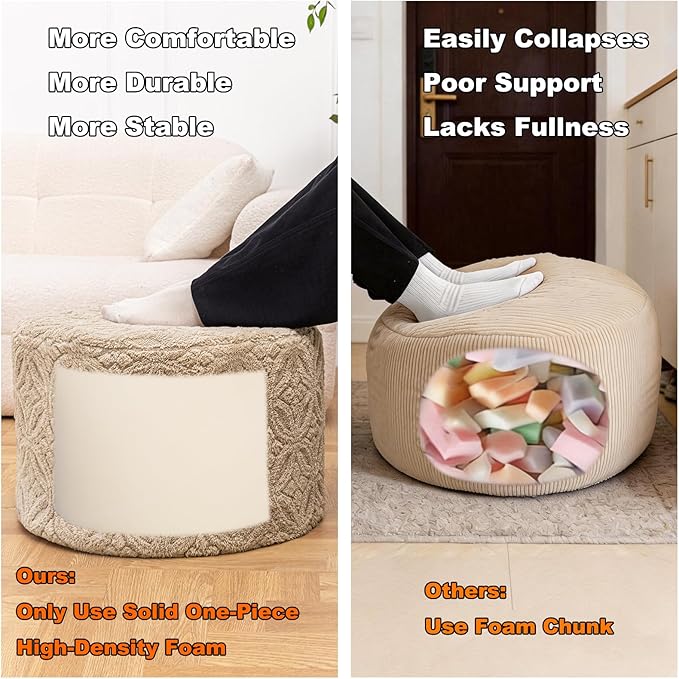 Plush Multi-Functional Ottoman Pouf – Ergonomic Ottoman Foot Rest with Space-Saving Design, Perfect Under Desks, Couches & Sofas (Light Coffee)