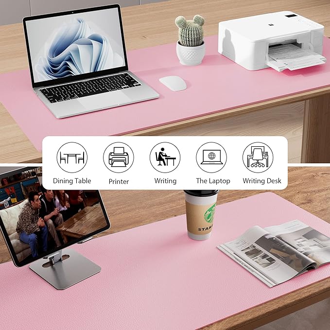 Aothia Faux Leather Desk Mat – Large Mouse Pad, Non-Slip PU Leather Blotter, Waterproof Writing Surface for Office and Home (Fairy Pink, 47.2" x 23.6")