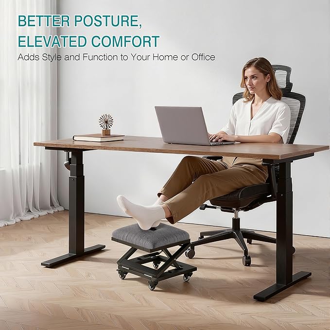 VECELO Foot Rest Under Desk at Work, Height Adjustable Rolling Foot Stool Set of 2 with Wheels, Cushioned Seat for Living Room, Bedroom, Home Office