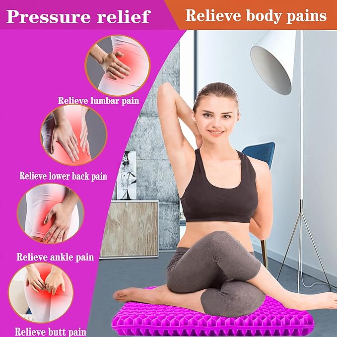 Plus Size Gel Seat Cushion for Long Sitting, Extra Large and Thick, Seat Cushion for Back, Hip, Sciatica, Tailbone Pain Relief, Used for Office, Wheelchair, Car, Recliner, Stadium, Kayka.(Rose red)