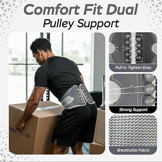 Back Brace for Lower Back Pain Relief – Adjustable Lumbar Support Belt for Men & Women – Breathable Mesh Back Support with Dual Side Stabilizers