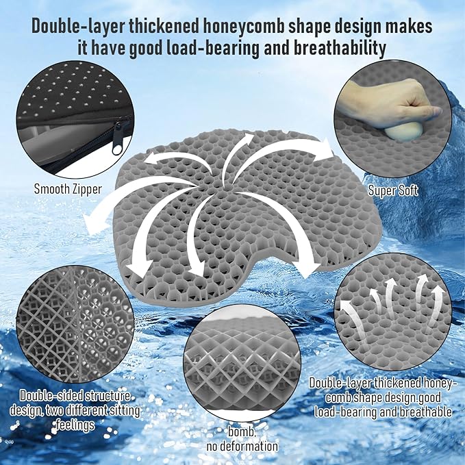 Kayak Seat Cushion, Thicken Anti Slip Waterproof Gel Kayak Seat, Portable Canoe Rowing Rubber Dinghy Pad for Stadium Sit in Kayak Inflatable Fishing Kayak Canoe Kayak Accessories