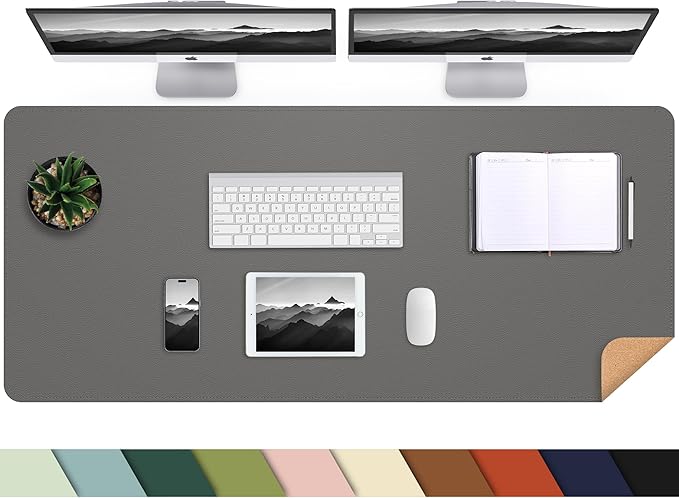 AFIING Cork Desk Mat 47" x 17", Dual-Sided Natural Cork & PU Leather Desk Pad, Non-Slip Waterproof Large Mouse Pad for Office, Home & Gaming (Dark Grey)
