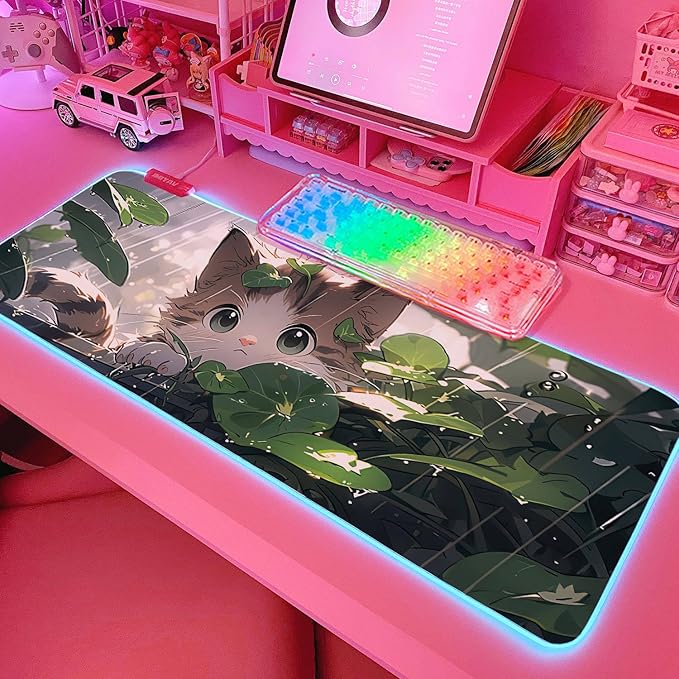 JMIYAV Pink RGB Gaming Mouse Pad 31.5x12 Inch PC XL Large Extended Glowing Led Light Up Desk Pad Non-Slip Rubber Base Computer Cute Mousepad Mat Desk Accessories Gaming Setup 27-888