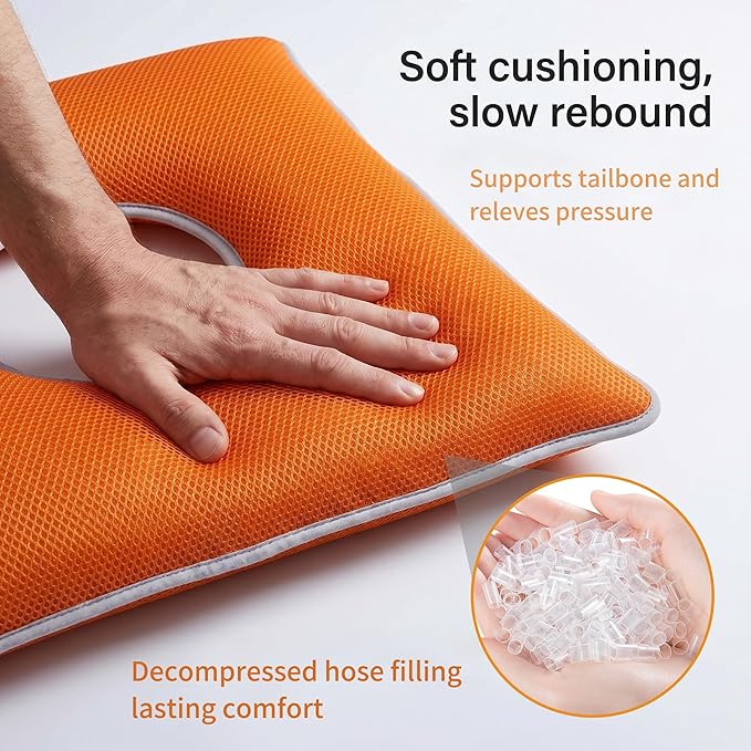 Donut Pillow Seat Cushion for Tailbone Pain Relief, Hemorrhoid Pillow for Sitting, Breathable Coccyx Cushion for Bed Sores, Pregnancy & Postpartum, Office Chair Wheelchair Car Bed Use, Orange