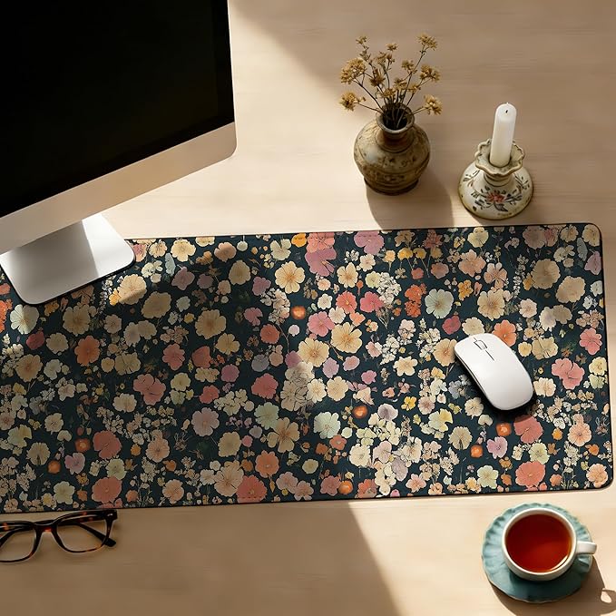 Large Gaming Mouse Pad Colorful Floral Desk Mat,Non-Slip Rubber Base Stitched Edges,Extended Mousepad for PC,Laptop,Office,Home Decor(31.5 x 11.8 Inch)