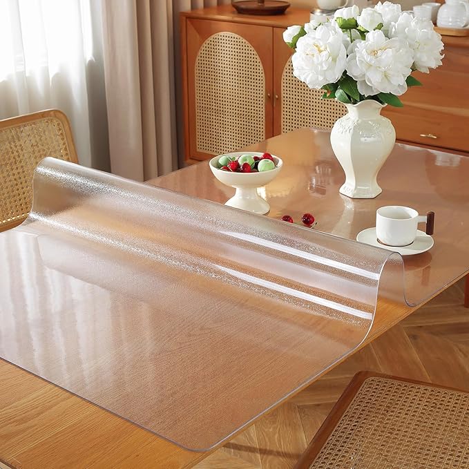 Frosted Clear Table Protector 30 x 54 Inch, 1.5mm Thick Plastic Table Cover, Waterproof PVC Clear Table Cover Protector, Desk Protector Mat, Writing Desk Pad for Desktop, Coffee & Dining Room Table