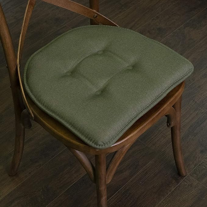 Sweet Home Collection Chair Cushion Memory Foam Pads Tufted Slip Non Skid Rubber Back U-Shaped 17" x 16" Seat Cover, 6 Pack, Army Green, (Pack of 2)