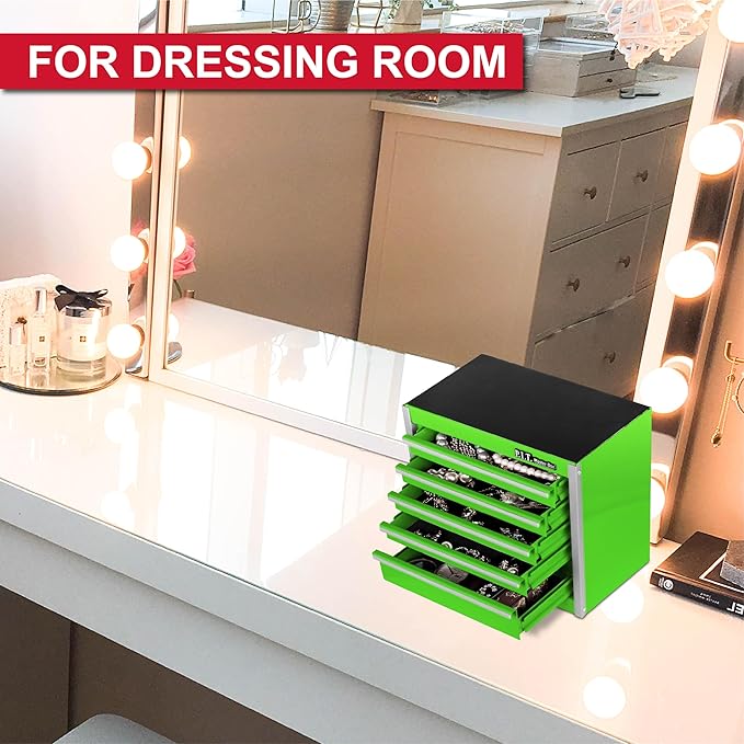 P.I.T. Mini Tool Box 8.6"W X 4.6"D, Portable 5-Drawer Micro Steel Stackable Toolbox with Liner, Green Cute Tool Case for Small Tools Parts Storage, Home DIY