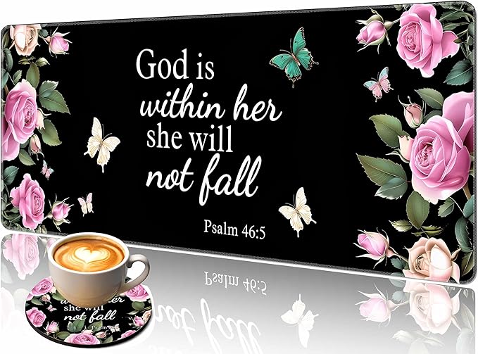 Extended Mouse Pad 31.5 x 11.8 Inches Decorative Desk Mat Mousepad with Stitched Edges for Home Office, Waterproof Washable, Includes Matching Coaster Bible Christ