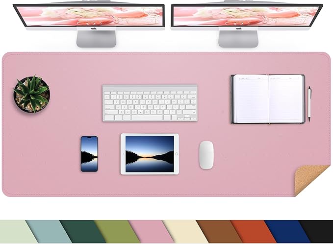 AFIING Cork Desk Mat 47" x 17", Dual-Sided Natural Cork & PU Leather Desk Pad, Non-Slip Waterproof Large Mouse Pad for Office, Home & Gaming (Rose Pink)