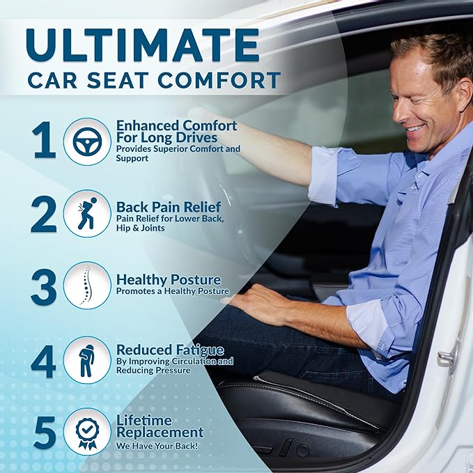 ComfiLife Car Seat Cushion – Premium Wedge Memory Foam Car Cushions for Driving – Seat Cushion for Car – Back & Sciatica Pain Relief for Long Drives – Comfort for Driver, Office, Truck Seat (Beige)