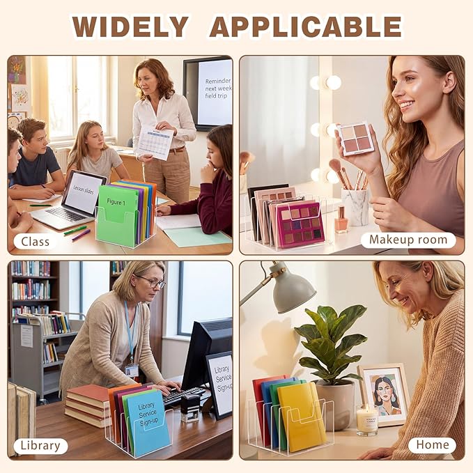 Wenqik Clear Acrylic Desktop File Organizer Vertical File Sorter 4mm Thick, Large Capacity Upright Magazine Organizer, Book Paper, Notebooks, Envelopes, Mail Holder(1 Pack,5 Section)