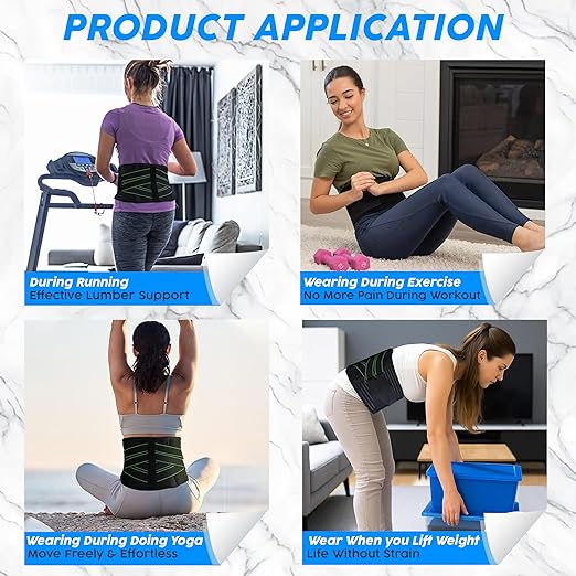 Lower Back Brace for Lower Back Pain, Breathable Back Support Belt, Lumbar Support for Men and Women, Back Brace with Adjustable Support Straps and Removable Lumbar Pad for Work & Everyday Use (Green, XXL (Waist 42.9"-47.2"))
