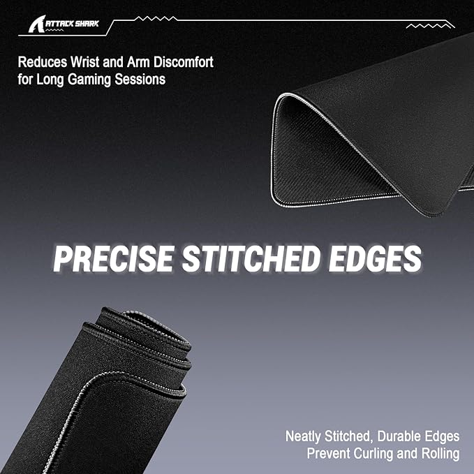 ATTACK SHARK CM02SE Gaming Mouse Pad for Esports Speed Mouse mats for Desk Waterproof Surface Stitched Edges and Anti-Slip Rubber Base Size M Laminate 16.14” x 12.20” x 0.16” Black