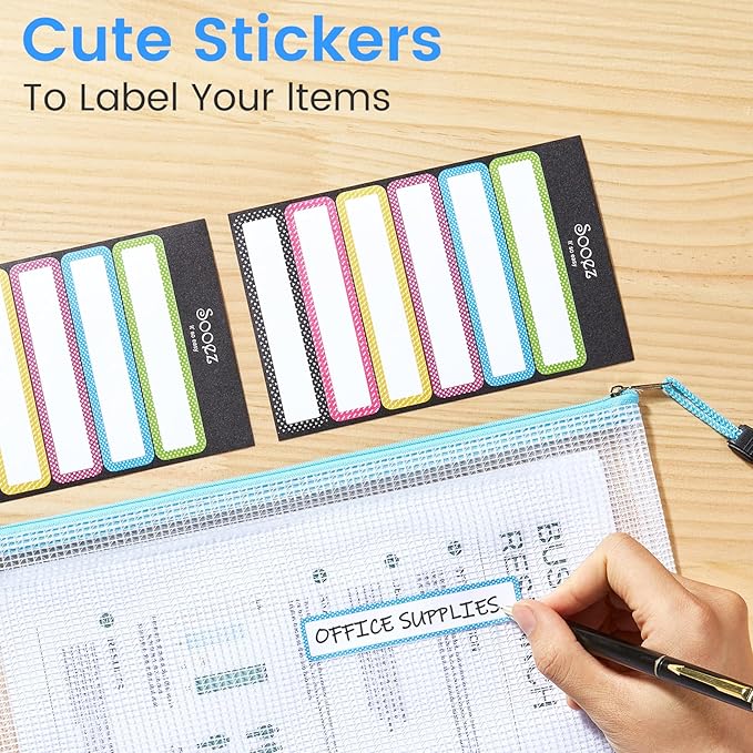 Sooez 24 Pack Mesh Zipper Pouch with Sticky Labels, A4 Mesh Bags, Toy Storage Board Game Puzzles Organization, Sturdy Letter Size File Folders Organizer Teacher School Classroom Office Supplies, Black