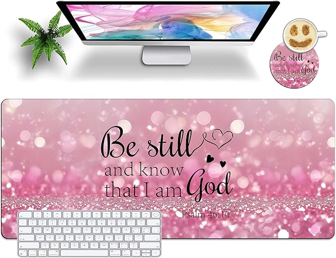 Office Desk Pad Mouse Mat with Coaster 31.5x11.8 Extended Desk Mat, Waterproof Non-Slip Extended Large Mouse Pad for Keyboard and Mouse, Computer Desk Accessories for Women Home Office Pink