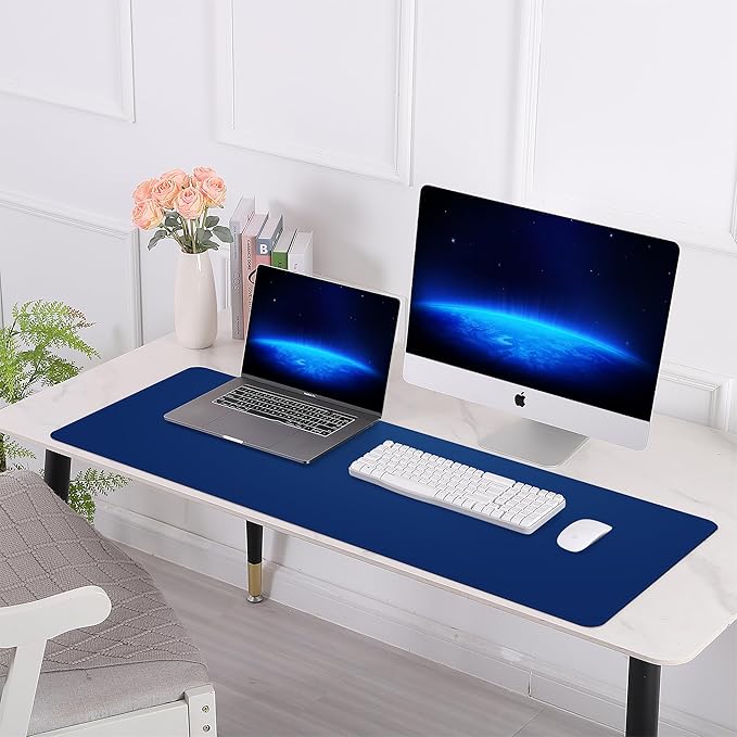 AFIING Cork Desk Mat 47" x 17", Dual-Sided Natural Cork & PU Leather Desk Pad, Non-Slip Waterproof Large Mouse Pad for Office, Home & Gaming (Sapphire Blue)
