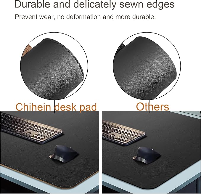 Chihein 59" x 32" 4XL PU Leather Desk Mat (Black/Gray), Huge Mouse Pad, Dual Sided Desk Pad Protector, Waterproof Writing Blotter for Gaming/Office/Home