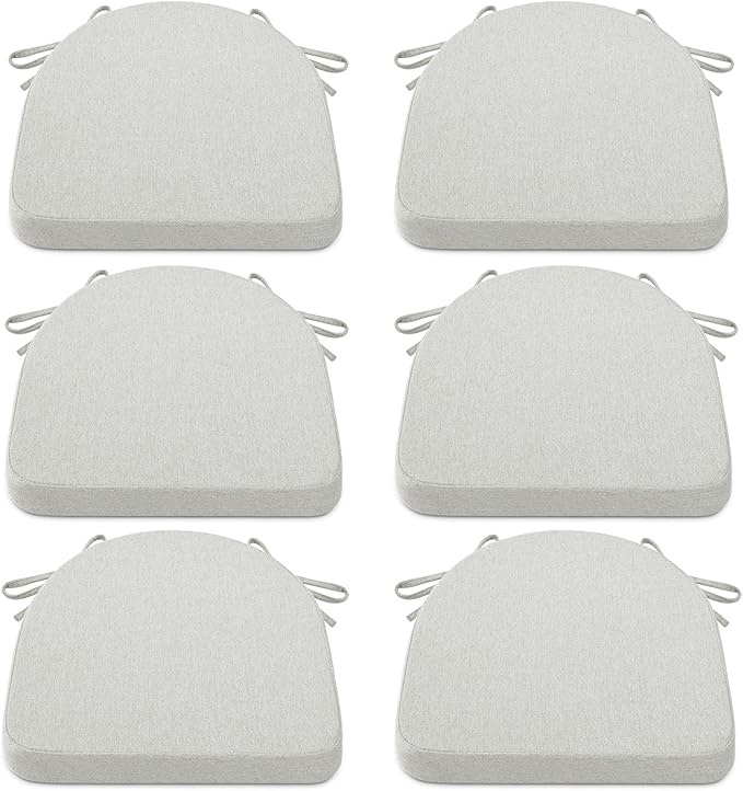 Shinnwa Kitchen Chair Cushions Set of 6, Non-Slip Dining Chair Cushions with Ties and Machine Washable Cover, 6 Pack, 17 x 16.5 x 2in, Off White