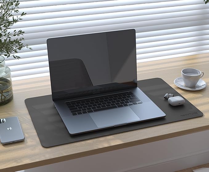 RENMTURE Double-Sided Two-Tone Faux Leather Desk mat Desktop Organization and Accessories Home and Office Large Mouse pad Game and Work (Black/Gray, 23.6" x 13.7")