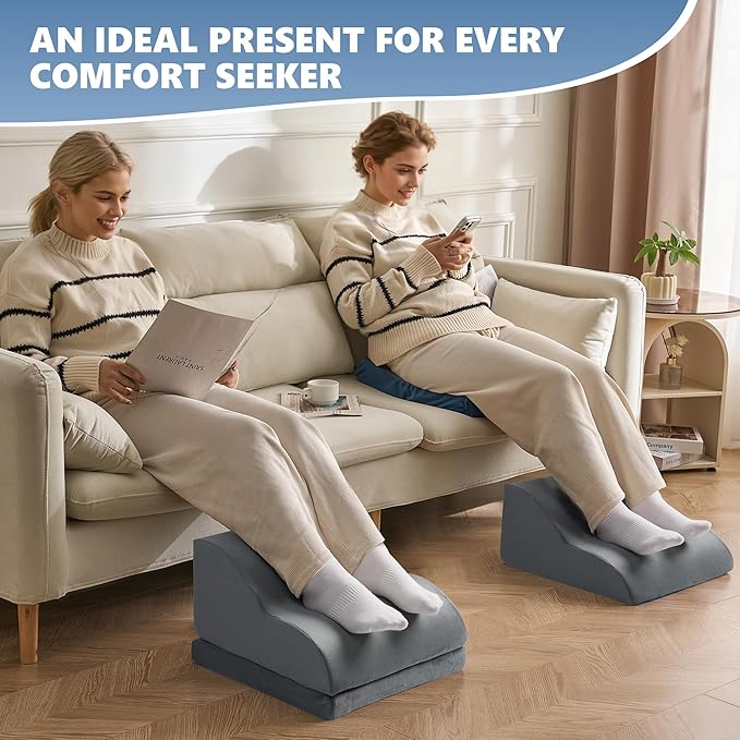 Foot Rest Under Desk for Office, Ergonomic Adjustable Footrest with Washable Cover, Soft Desk Foot Stool for Home Office, Work, Gaming, Long Sitting, Gray