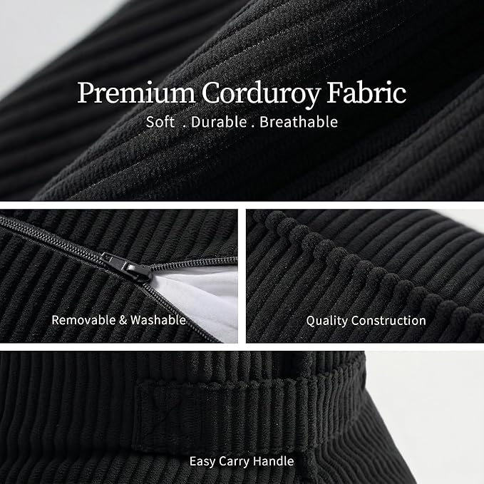 Pat. Pend. Corduroy Lumbar Support Back Pillow for Sitting, Back Cushion for Sofa or Bed Sitting, Gaming, Reading & Watching TV, Ergonomic Triangle Backrest Pillow, Lamp Black
