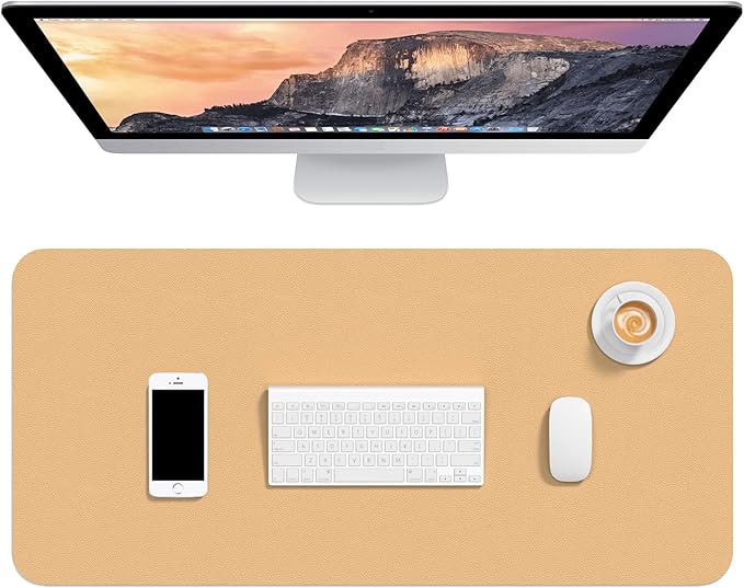 Hsurbtra Desk Pad, 30" x 14" PU Leather Desk Mat, XL Extended Mouse Pad, Waterproof Desktop Blotter Protector, Non-Slip Ultra Thin Large Laptop Keyboard Writing Mat for Office Home, Earth Yellow