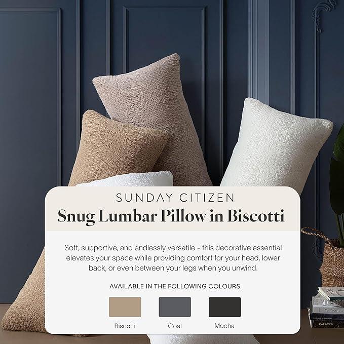 Sunday Citizen Snug Lumbar Pillow – Soft Memory Foam Lumbar Throw Pillow, Cozy Body & Sleep Pillow, Washable Cover, Decorative Lumbar Support Cushion for Bed & Couch (Biscotti)