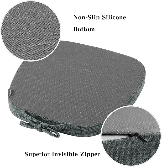 baibu 14x14 Memory Foam Metal Chair Cushions Set of 2, Dual-Layer Design Non-Slip Metal Dining Chair Pads Kitchen Seat Cushion with Machine Washable Cover, 2 Counts, Dark Grey