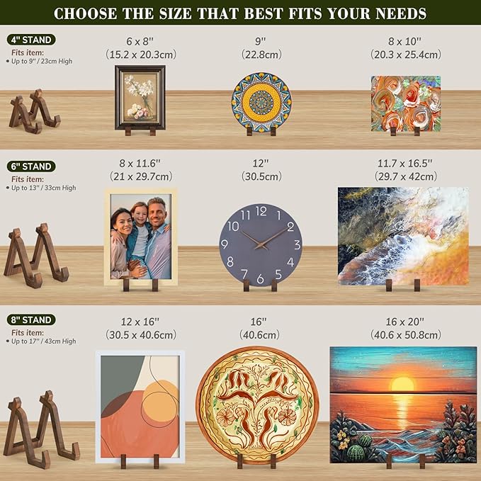 ANBOXIT Plate Display Stand, 3 Pack 4 Inch Plate Holder for Displaying, Decorative Picture Frame Dish Photo Plaque Platter Wood Stand