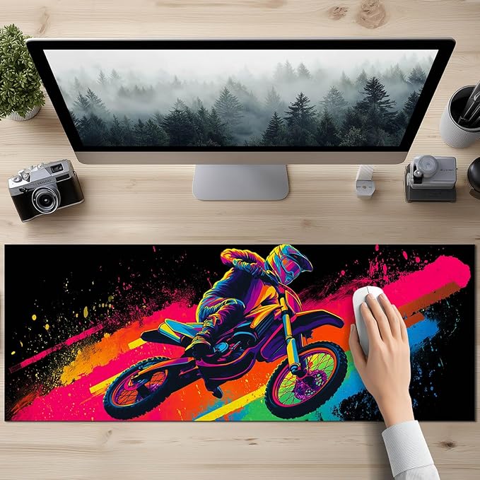 HOMETITUTE XL Desk Pad 31.5 x 11.8 Inch Neon Motorcycle Gaming Mouse Pad Large Extended Keyboard Mat Non Slip Computer Mouse Pads Waterproof Desk Mat for Office Home Gamer Accessories