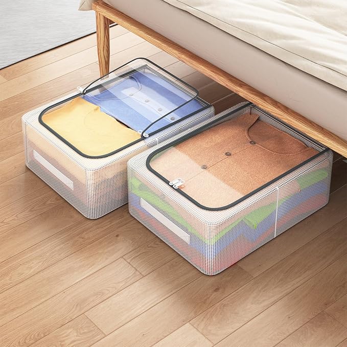 Stackable Shoe Boxes with Clear Lids, 15.8-Inch Boot Storage Bins with Handles for Bedroom Dormitory Under-Bed (3 Pack, 19Qt, 15.8x11.8x6in)