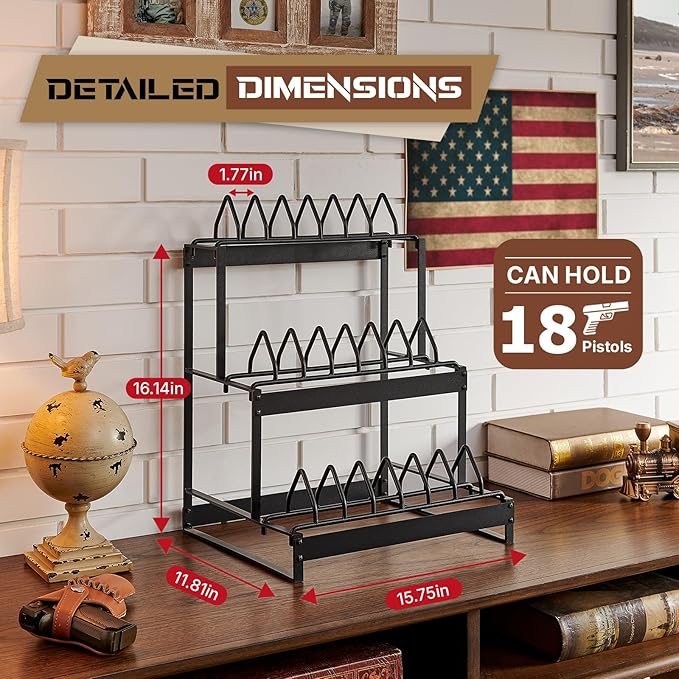 Poyilooo Pistol Rack, 2Tier Portable Pistol Rack for Gun, Hold Up 12 Handguns Pistol Stand for Gun Storage, Pistol Holder for Gun Heavy Duty Steel Gun Rack for Shot Exhibitior Retail Shop Home Office