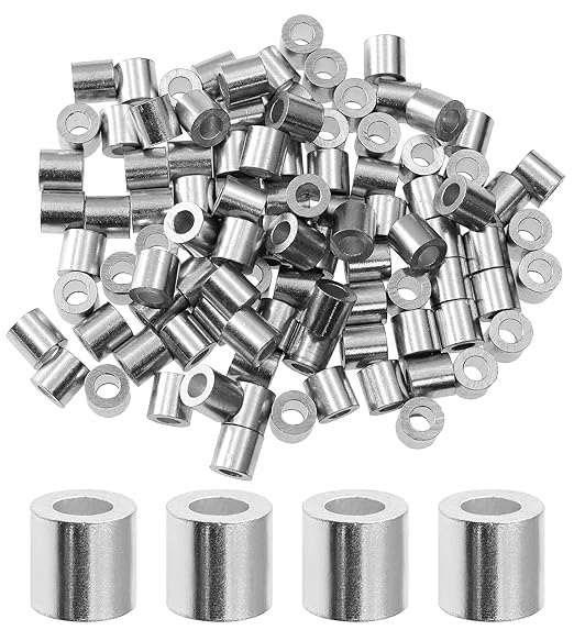 100pcs 1/8 Inch Aluminum Crimping Stop Sleeve for Wire Rope and Cable, Round Hole Type