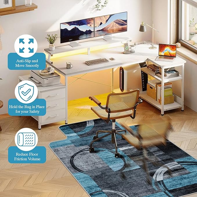 Office Chair Mat for Hardwood Floor & Tile Floor,48"X 60" Heavy Duty Desk Chair Mat for Hard Floors, Under Desk Rug for Rolling Computer Chair,Anti Slip,Low Pile Carpet Protector-Convex Geo Blue Gray